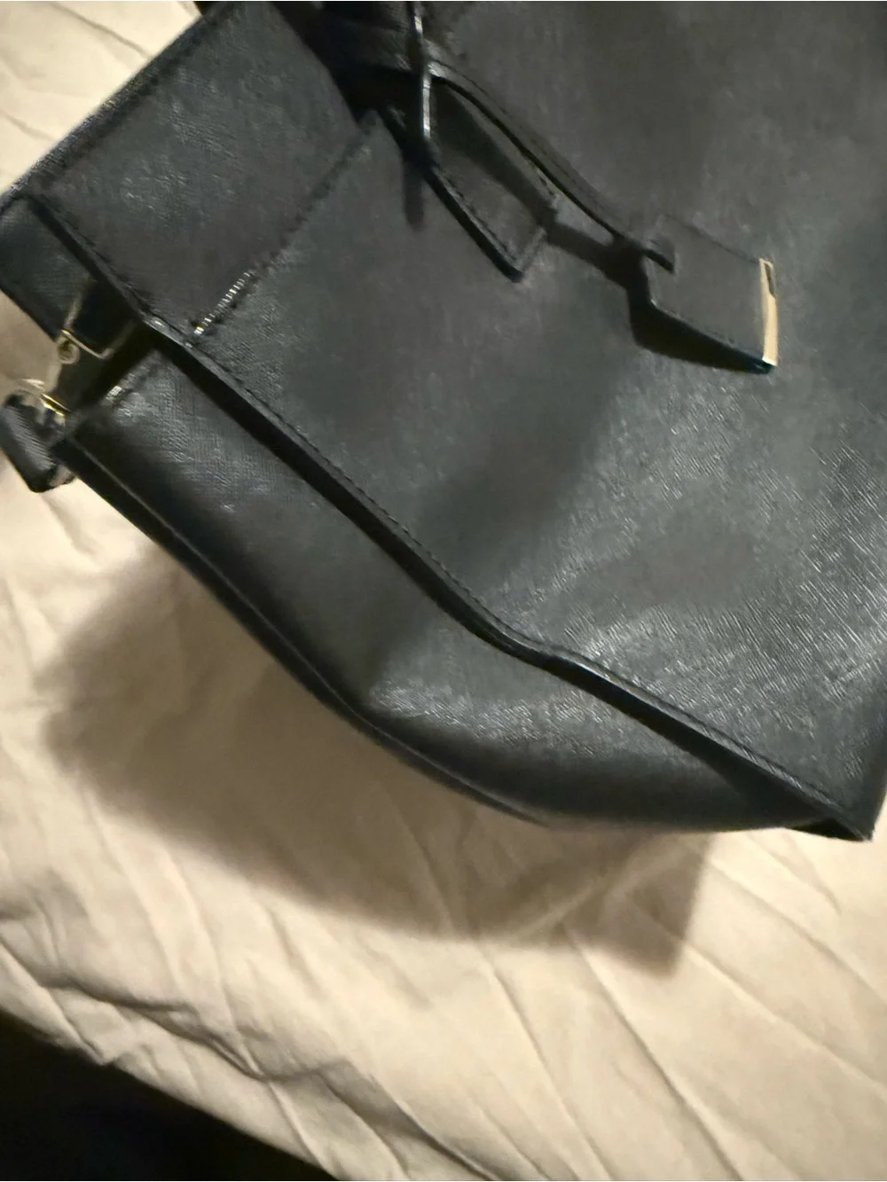 kate spade black leather tote with gold logo